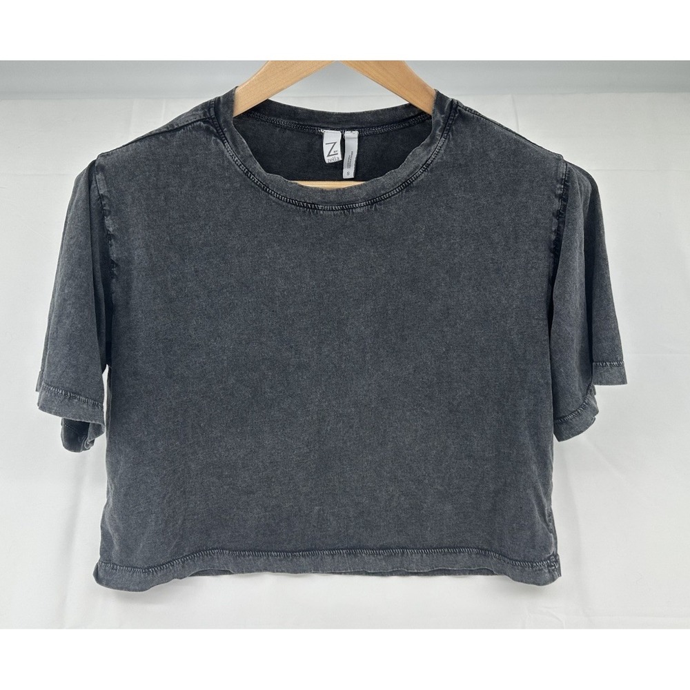 Z by Zella Women's Crop Top Shirt Short Sleeve‎ Crewneck Black Size Smell